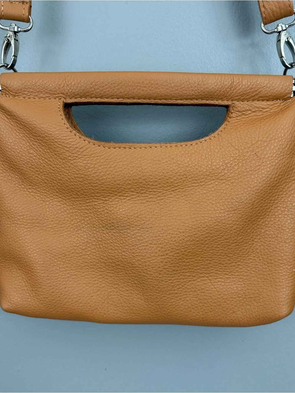 Elophina Purse Cognac Tan Pebbled Leather Purse Crossbody Clutch Bag Made In USA